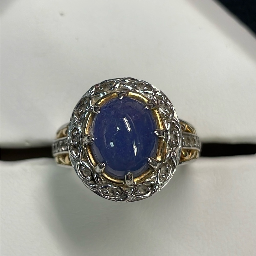 Estate Victoria Wieck Ring Lolite & White Topaz Sterling Silver Gold  sz 7